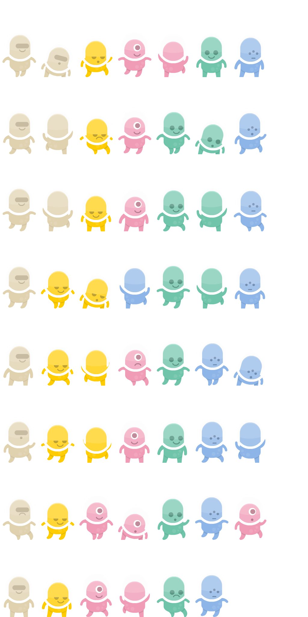 A spritesheet showing different aliens in different poses